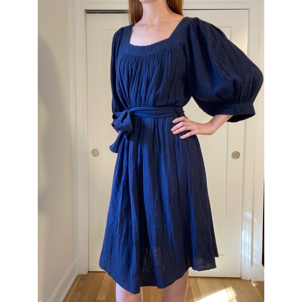 Apiece Apart Blue Cotton Midi Puff Sleeve Dress size 8